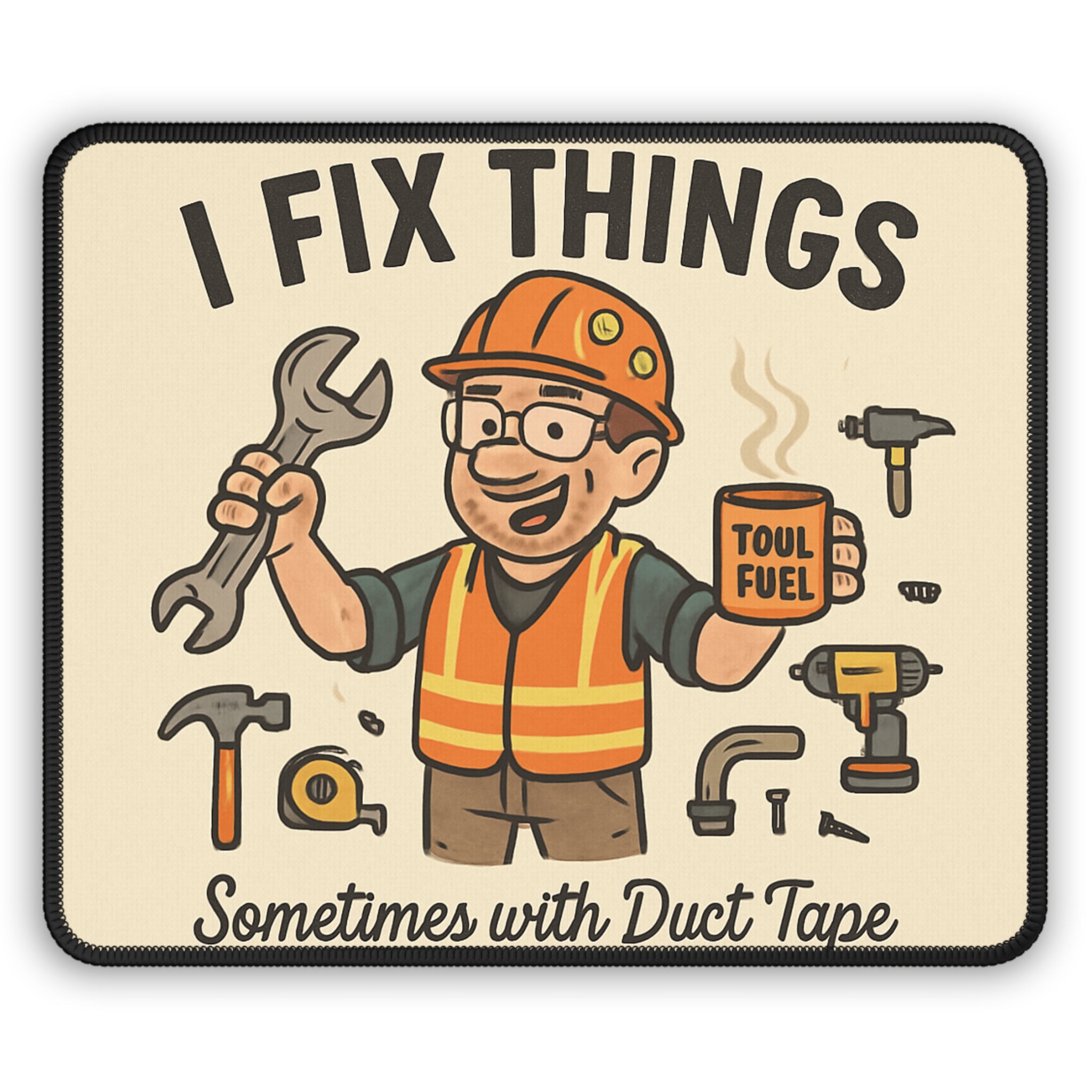 I Fix Things Gaming Mouse Pad — Funny Handyman Design 'Sometimes with Duct Tape'