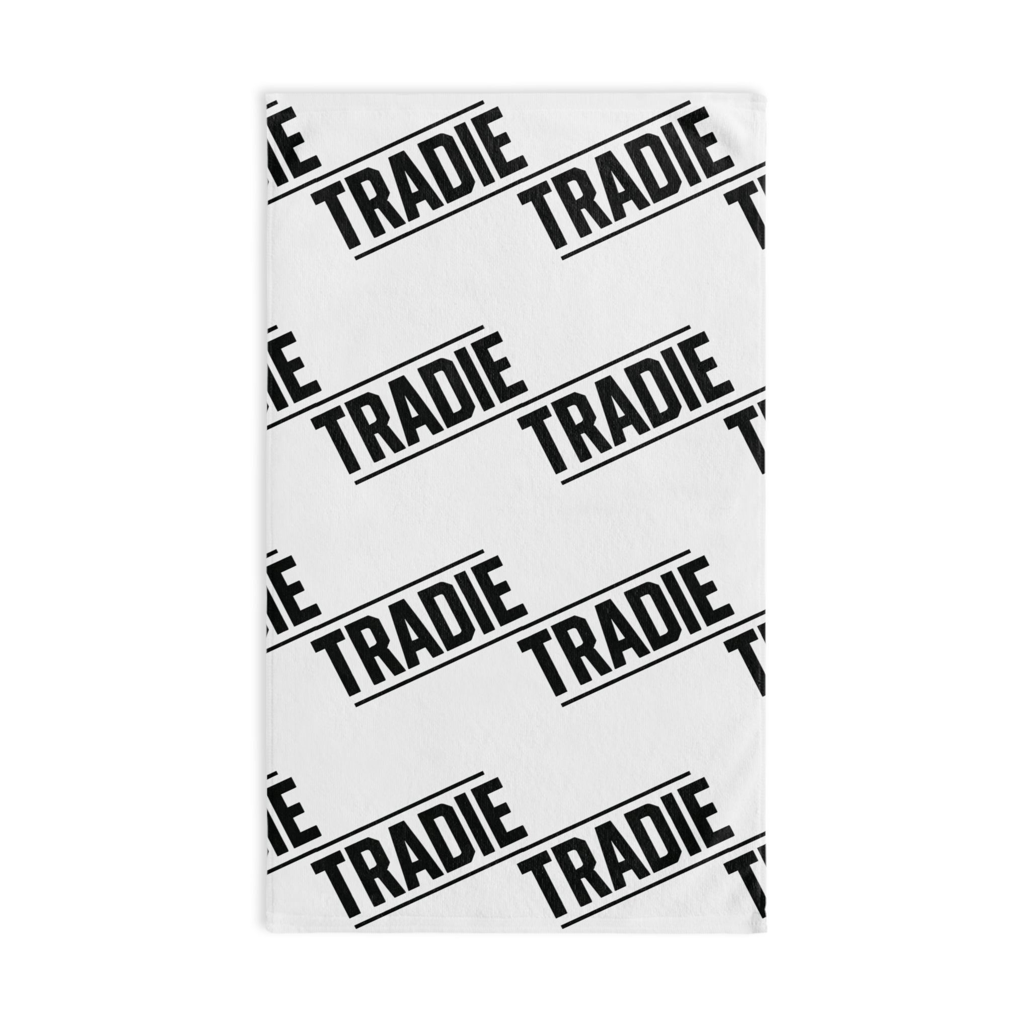 Tradie Pattern Hand Towel — Repeating 'TRADIE' Design for Tradespeople
