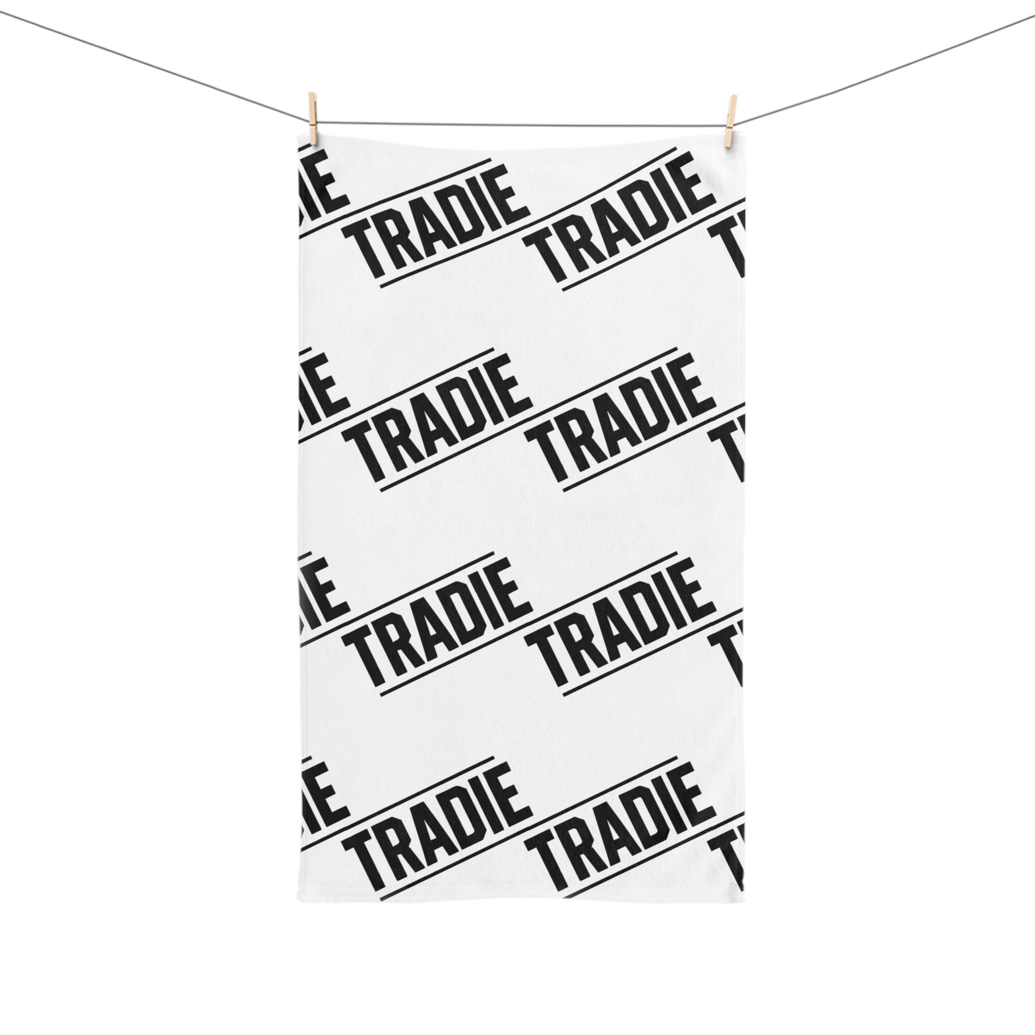 Tradie Pattern Hand Towel — Repeating 'TRADIE' Design for Tradespeople