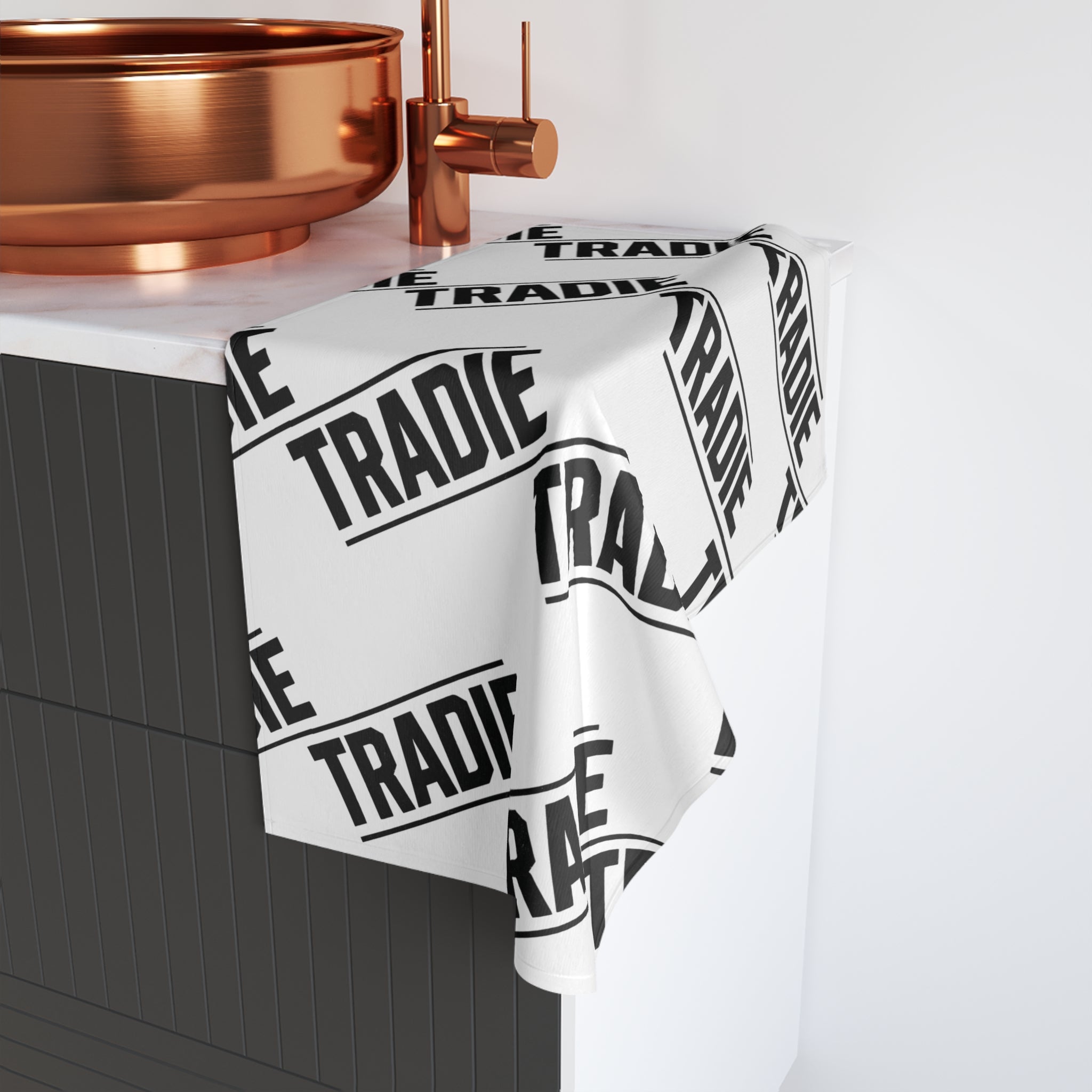 Tradie Pattern Hand Towel — Repeating 'TRADIE' Design for Tradespeople